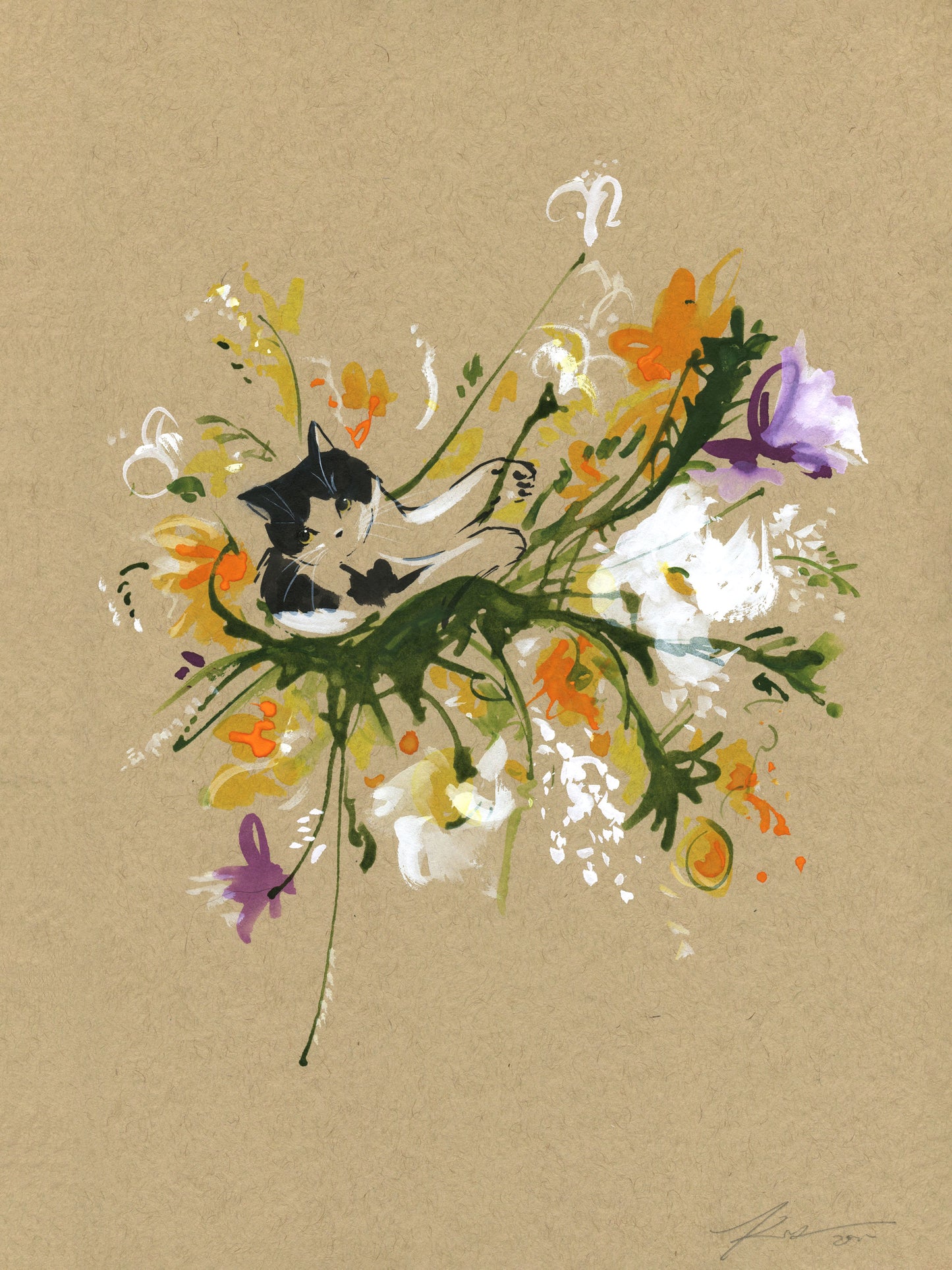 A Tux in a Bouquet | 9" x 12" | Framed Original Artwork