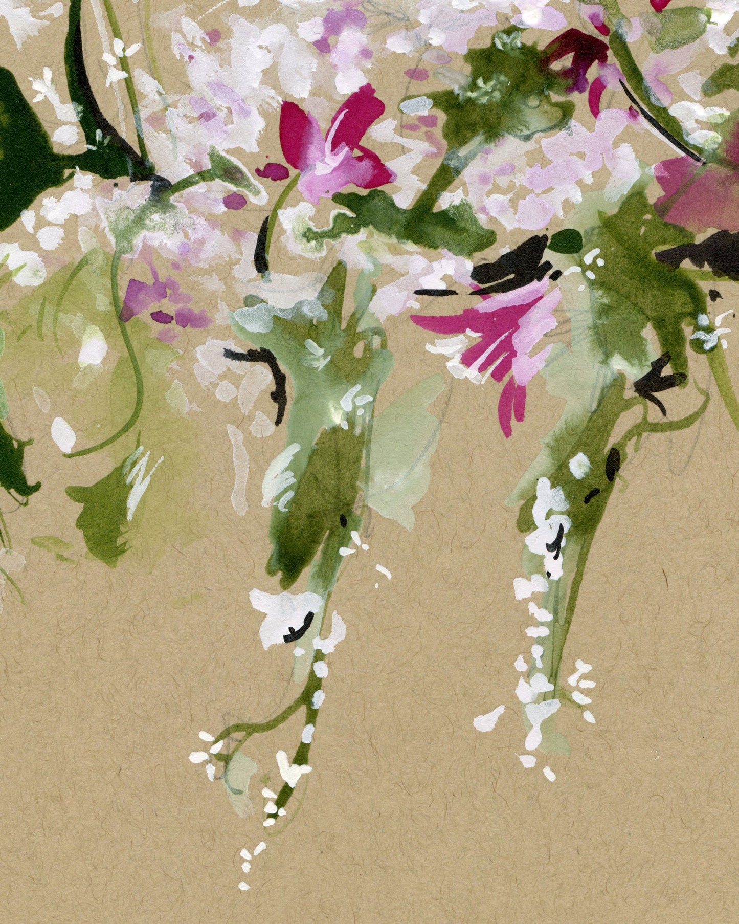 A White Kitty in a Bouquet | 9" x 12" | Framed Original Artwork